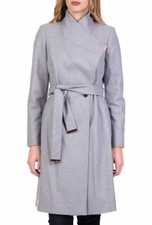 Ted Baker Sandra Grey Wool Cashmere High Neck Belted Wrap Long Dress Coat 5 16