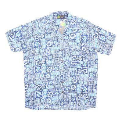 ROUND BAY Herren Blaues Rayon Hawaiian Hemd S Kurzarm Knopfleiste