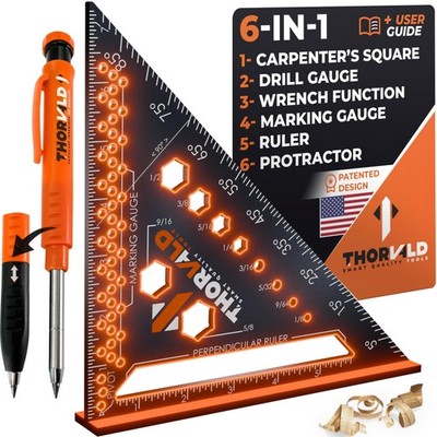 THORVALD 6-in-1 Carpenter Square 7 inch (1/16'' Precision) T Square Multi-Purp...