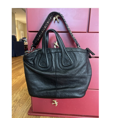 Givenchy Black Grained Satchel Top Handle Bag Zip Detachable Strap Chain Silver