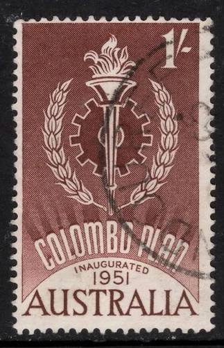 AUST  1961  1/- RED-BROWN COLOMBO PLAN STAMP VFU**