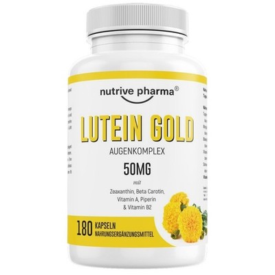 Lutein 50mg mit Zeaxanthin, Beta Carotin, Vitamin A & B2, Piperin | 180 Kapseln