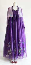 Korean Traditional Dress Modern Hanbok Set-Lavender Top  Purple Skirt Embroid