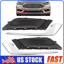 For 2017-2018 Ford Fusion Front Fog Light Cover Bezel W/ Chrome Trim Left+Right