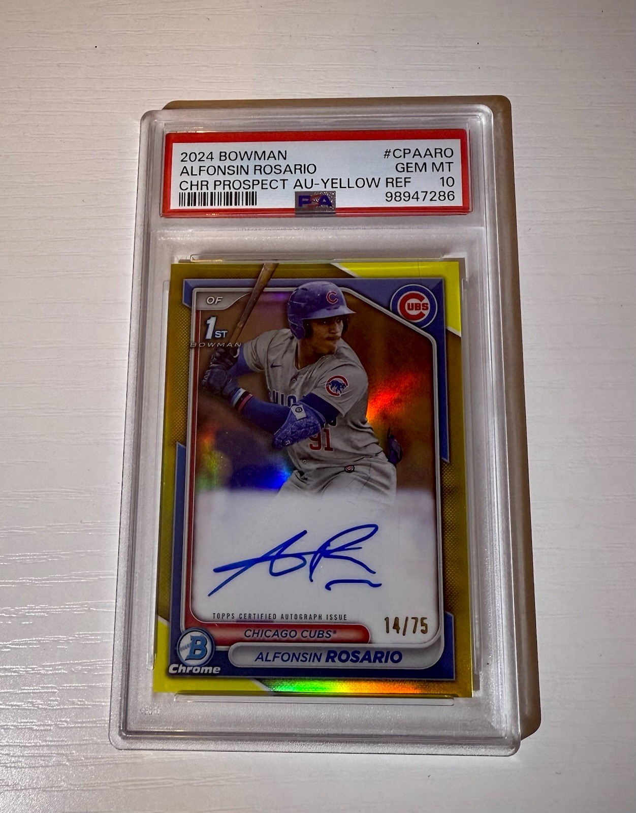2024 Bowman Chrome Alfonsin Rosario 1st Yellow Refractor Auto /75 PSA 10 Gem Mint