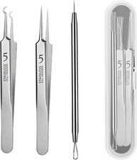 WSYUB Blackhead Tweezers, Milia Remover, Pimple Popper 3 Piece Set, Silver