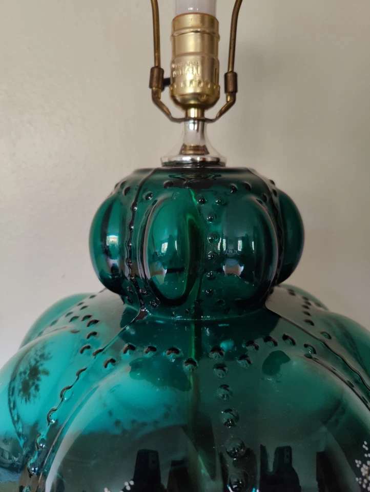 Vintage Hollywood Regency Teal Lamp Floral Lamp Carl Falkenstein - Image 4 of 4