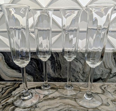 Glass Champagne Flutes Set 4 Paneled Tall Crystal Clear Toasting Glasses Elegant