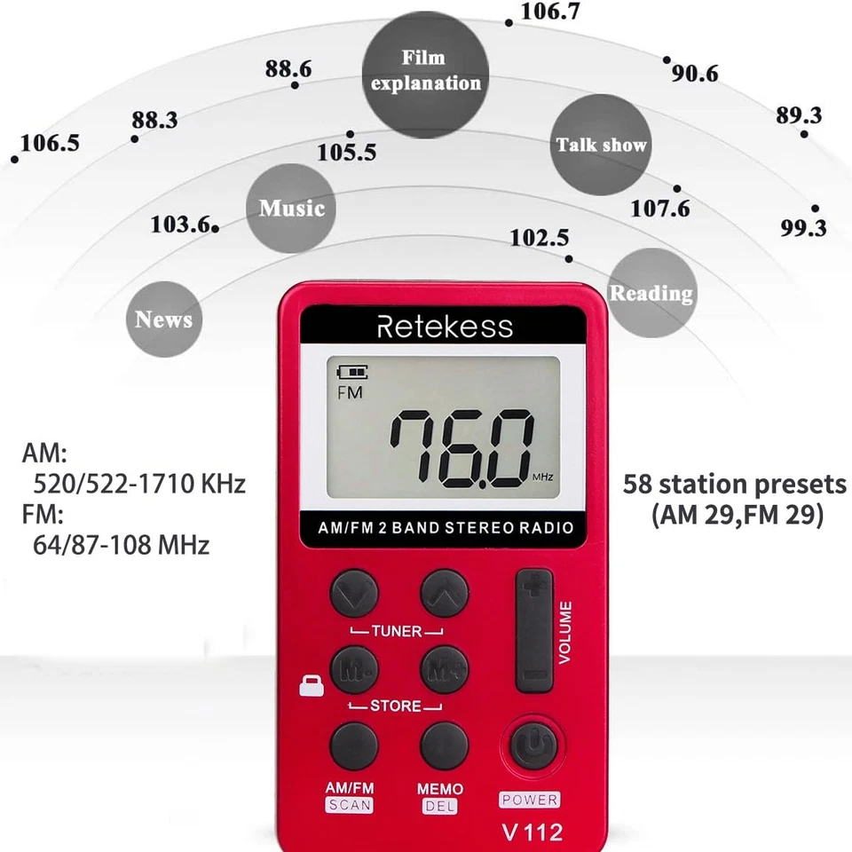 V112 AM FM Portable Pocket Radio, FM Receiver, Digital Tuning Stereo, with He... - Image 4 of 4