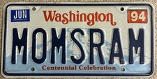 Vintage 1994 Washington Personalized License Plate Moms Ram Dodge Vanity Plate. Vintage 1994 Washington Personalized License Plate Moms Ram Dodge Vanity Plate.