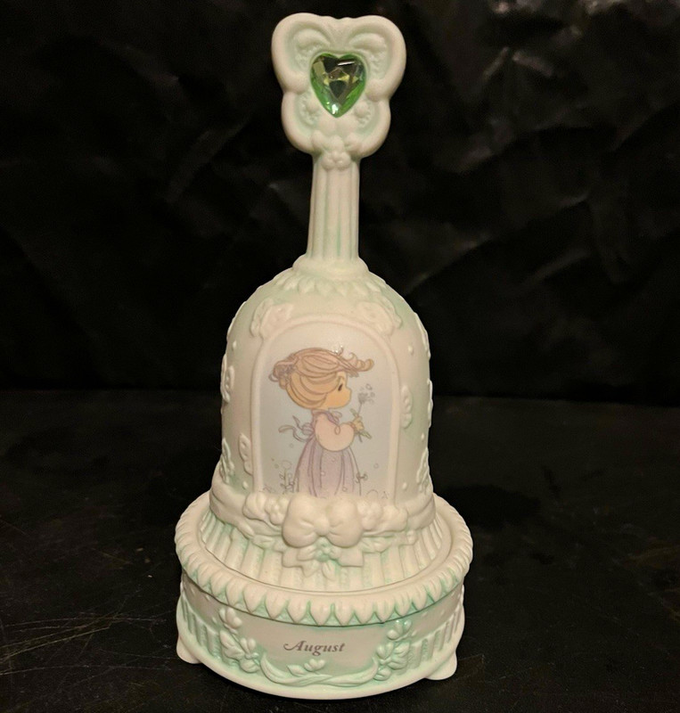 B-Day gift August Peridot Birthstone Ceramic Bell, White & Green, Painted 2pcs