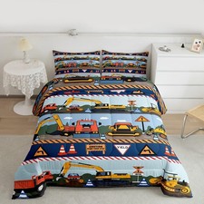 Kids Construction Comforter Set Equipment Trucks Bedding Set for Boys Bedroom...