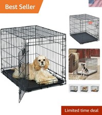 Secure 30-Inch Folding Dog Crate for Medium Breeds Includes Divider and Pan