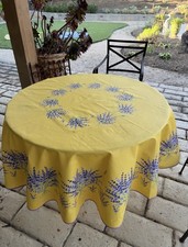 Yellow French Provence Coated Tablecloth with Lavender flowers