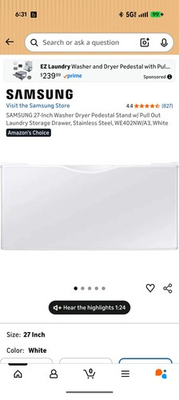 #ad Samsung White Washer Dryer Pedestal with Pull Out Drawer $175.00