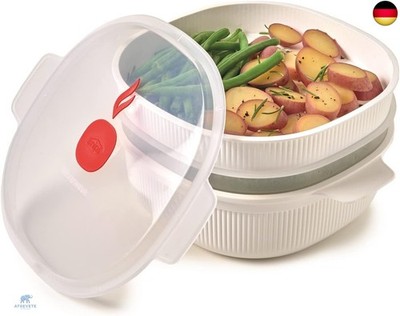 Snips - Dampfgarer für Mikrowelle Weiß 4L, Microwave Mikrowellenschüssel mit 2 T