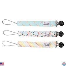 Copper Pearl Leilani Pacifier Clip Set - 3 Knit Binky Holders & Steel Clips