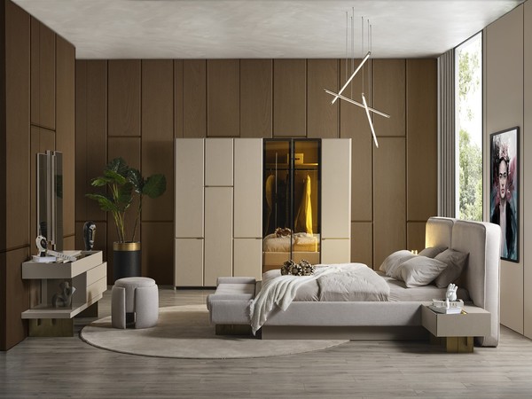 Schlafzimmer Bett 2X Nachttische Kleiderschrank Schminktisch Spiegel-image