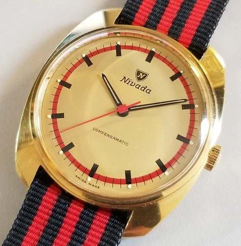 NIVADA COMPENSAMATIC 36058 SWISS NOS VINTAGE RARE 34 MM WIND UP MEN'S WATCH