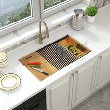 32 Gold Undermount Workstation Kitchen Sink Singel Bowl 16g Stainless Steel Sink