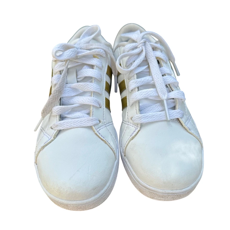 Adidas Neo Baseline K White Gold Stripe Sneakers Kids Size 2 Kids 👦 Shoes - Image 2 of 4