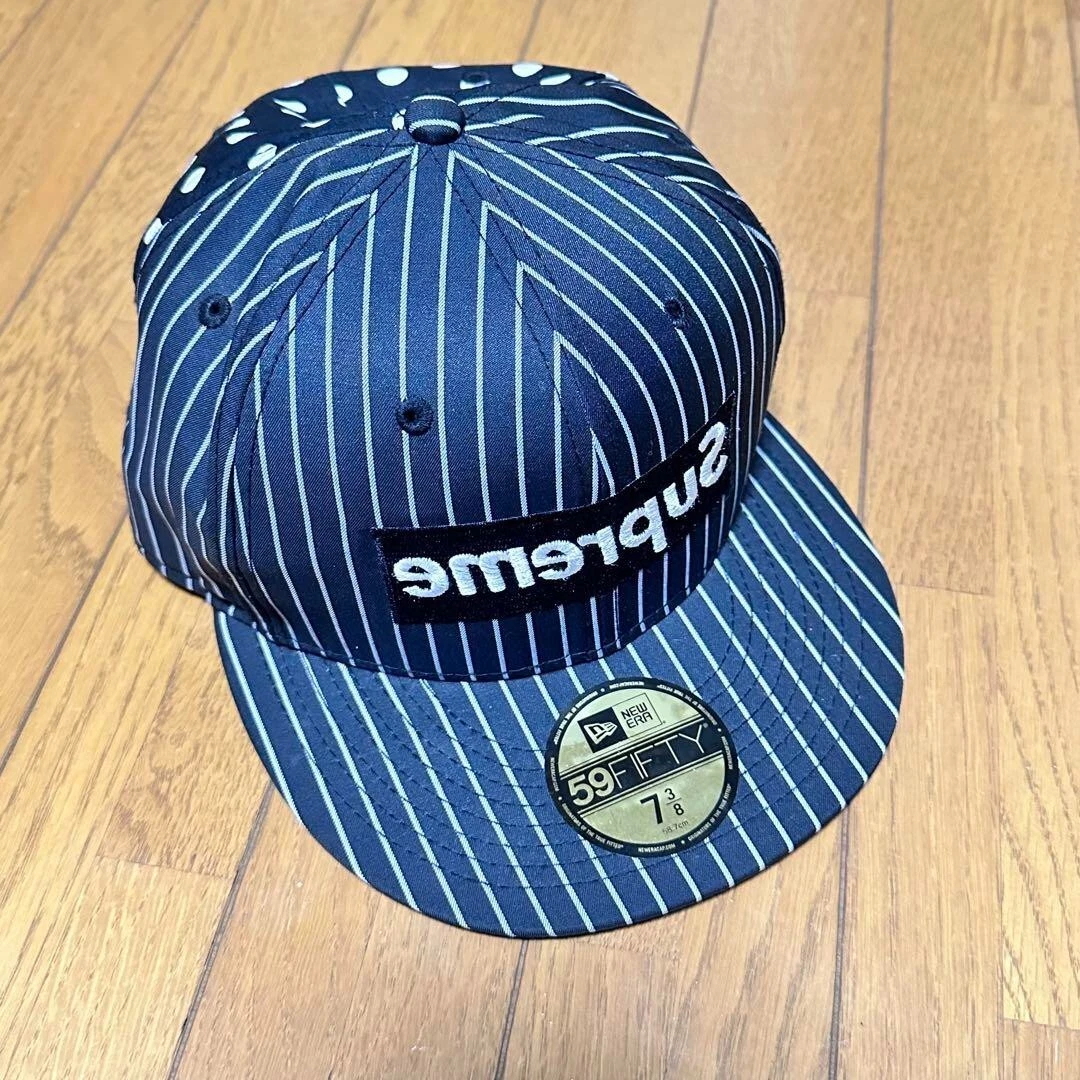 Supreme Comme Des Garçons Chemise New Era Chapeau Casquette Baseball Noir Points Rayés