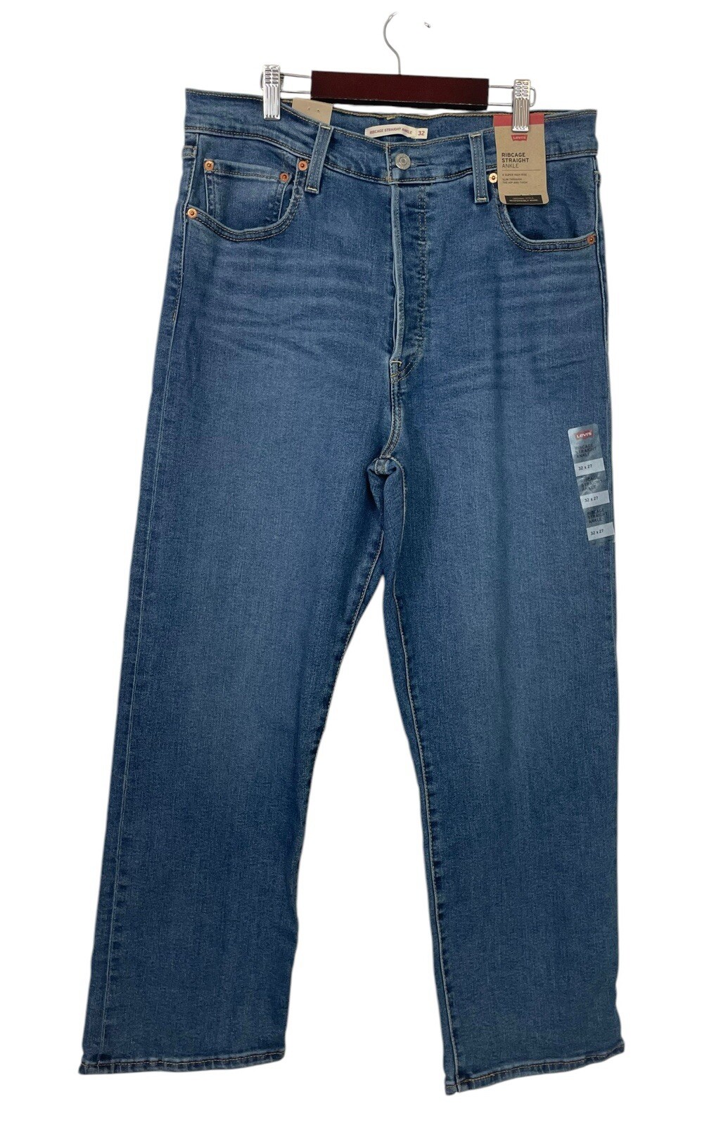 Brand New Levi's Ribcage Straight Ankle Jeans - Medium Wash High Rise - Size 32x27 - Stylish and Comfortable Fit