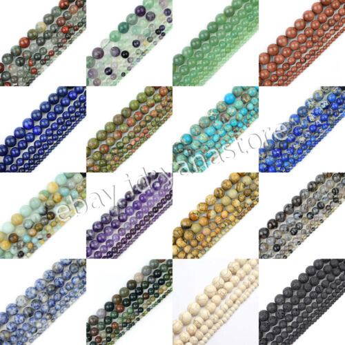 Wholesale Natural Gemstone Round Spacer Loose Beads 4mm 6mm 8mm 10mm 12mm14mm - Picture 1 of 59