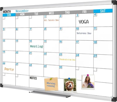 Magnetic Calendar Whiteboard 36'' x 24'' - Monthly Calendar Dry Erase Board