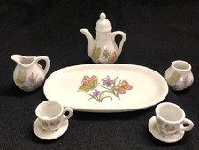 VTG Royal Norfolk Mini Porcelain Child's Tea Set 9 Piece Butterflies/ Flowers