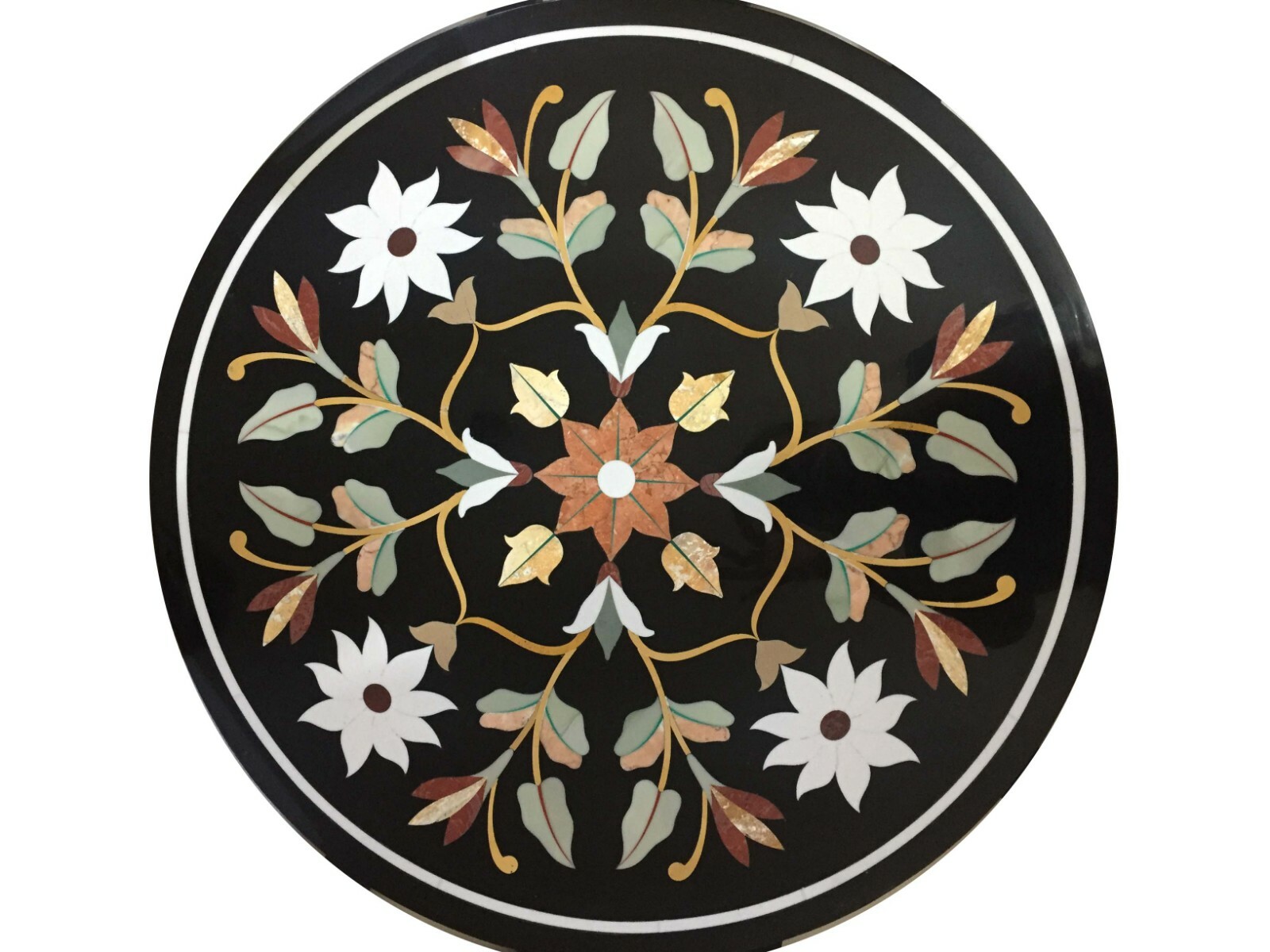 23-inch Black Marble Center Table Top with Handcrafted Inlay Art for Home Decor