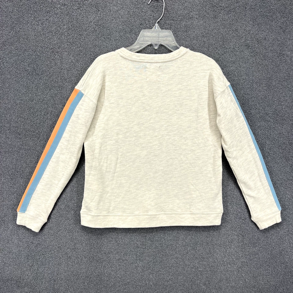 Billabong Sweatshirt Youth Large Beige Graphic Print Logo Design striped sleeve - Image 2 of 4