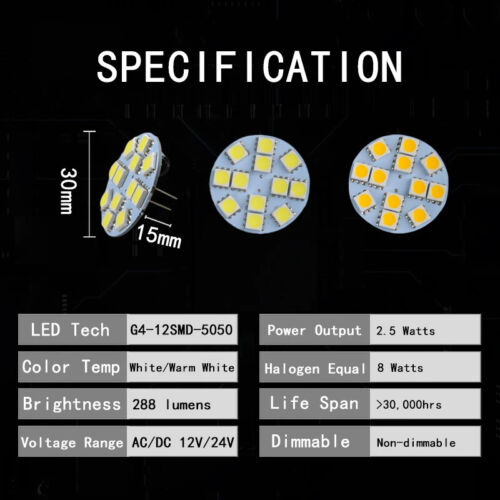 Mini 1W 2W 3W G4 Back Pin Round Board LED Bulb DC 12V 24V For Home Lighting - Picture 9 of 13
