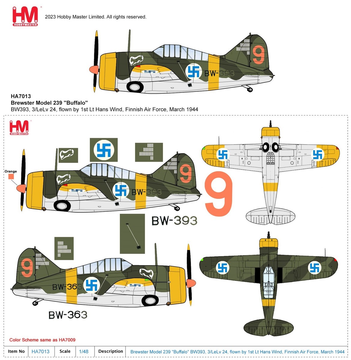 ホビーマスター 1/48 B-239 ブルーステル フィンランド HA7009 ホビーマスター 1/48 B-239 ブルーステル フィンランド HA7009