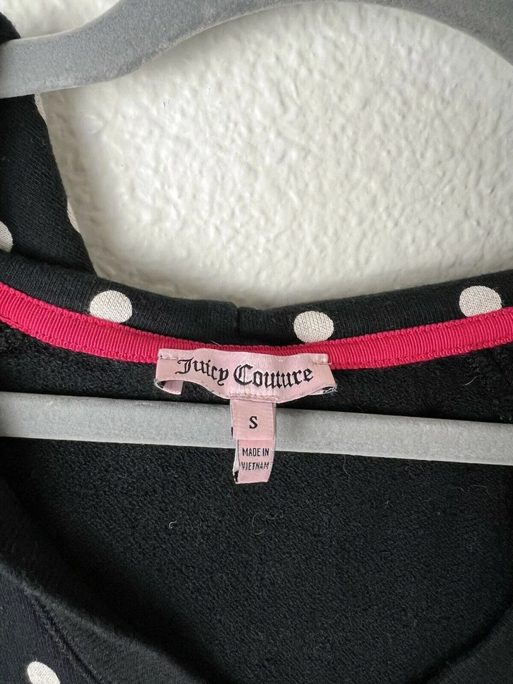 Juicy Couture Black White Polka Dot Hoodie Sweatshirt Pullover 100% Cotton Small - Image 4 of 4