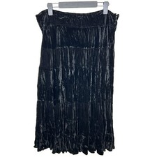 Dressbarn Skirt Women Large Black Velvet Maxi Goth Whimsigoth Witchy Boho Tiered