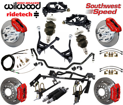RIDETECH AIR RIDE & 4-LINK SYSTEM & WILWOOD DISC BRAKE KIT,11'' ROTORS,RED,67-70