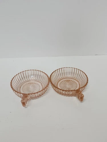 Vintage Hocking Pink Queen Mary Depression Glass Small Handled Dessert Bowl Ribb