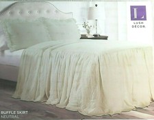 LUSH DECOR Premium Ruffle Skirt Bedspread  Shams Queen 3 Piece Set, Neutral
