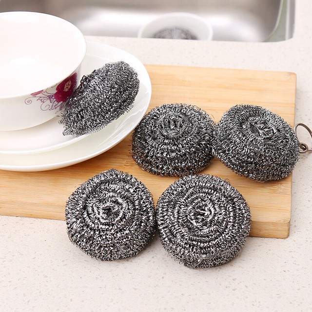 6Pcs Stainless Steel Kitchen Scrub Sponges Pot Pan Scrubbers Cleaner