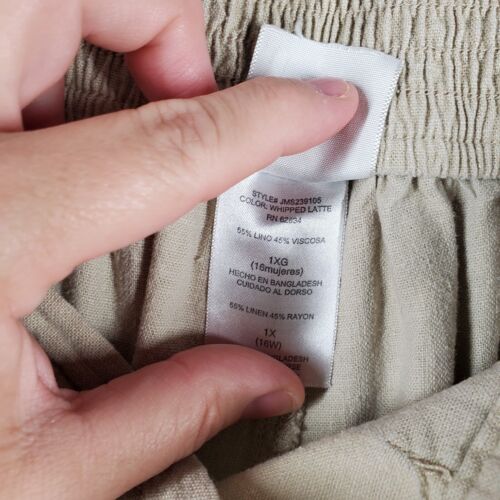 Just My Size Capri Tan Linen Pants with Drawstring Tie 4 Pockets Wm Sz 1X (16W) - Picture 4 of 11