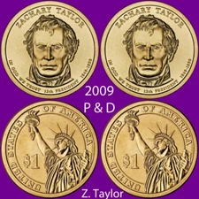 2009 Zachary Taylor President P & D Uncirculated 2 Dollar Coins from Mint Rolls
