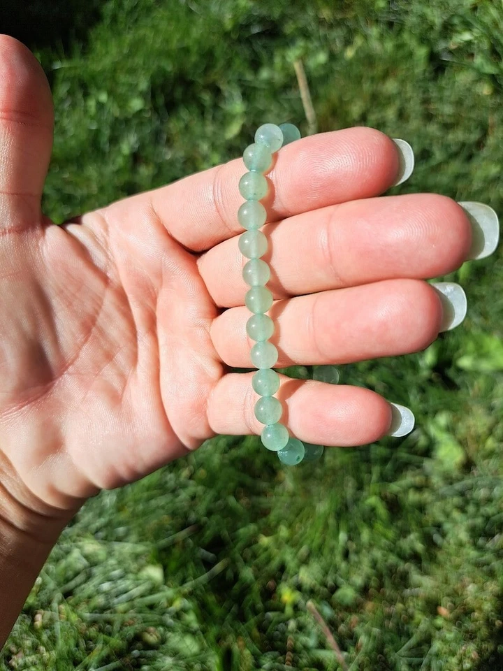 A+ Grün Aventurin Glück & Wohlstand Runde Perlen Unisex Dehnbar Armband 6-8 Zoll - Bild 3 von 4