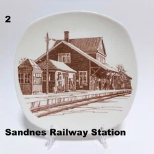 Figgjo Norway Wall Plate Scene Sandnes Old Railway Station 8"D VTG Brown White