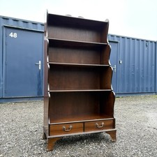 Vintage Mahogany Veneer Waterfall Bookcase With Two Drawers, Bookshelf Shelving