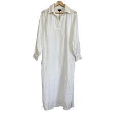QUINCE European Linen Popover Split Neck Maxi Dress White Long Sleeve Small NEW