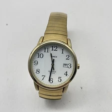 Timex Indiglo Watch Mens Gold Tone White Dial Date 30M Quartz Expansion Band