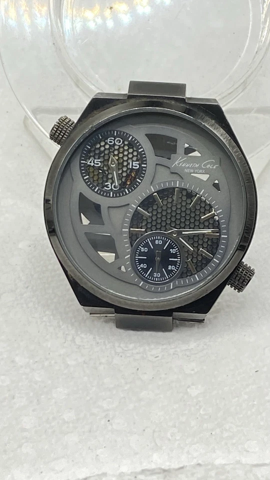 Kenneth Cole NY KC1777 DOBLE TIEMPO Pantalla Esfera Gris Funciona Muy bien. SOLO BANDA DE NECESIDAD Foto 4 de 4