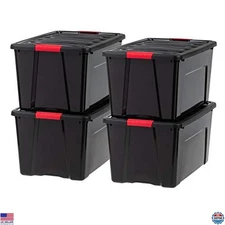 IRIS USA 72 Qt Stackable Storage Bins - 4 Pack, Lids, BPA-Free, Durable Black