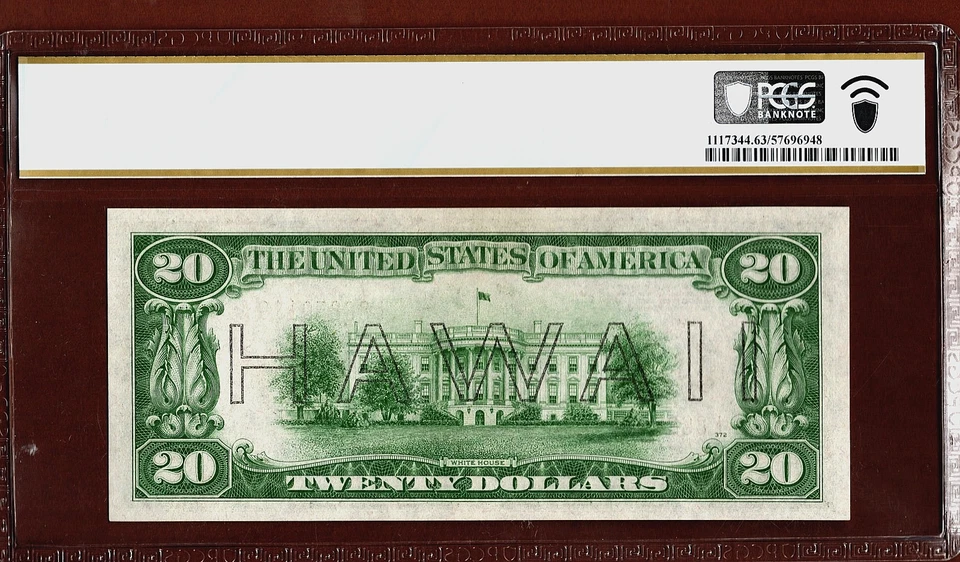 1934 A $ 20 🌴 HAWAII OVRERPRINT 🌴 WWII EMERGENCY ISSUE PCGS 63 - Image 2 of 4